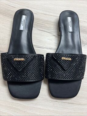 Prada Black Crystal-Embellished Slide Mules
